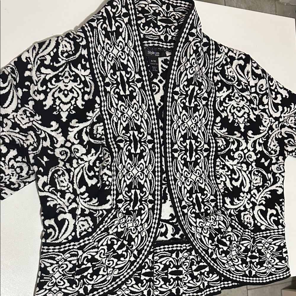 Style & Co. Black and White Patterned Cardigan